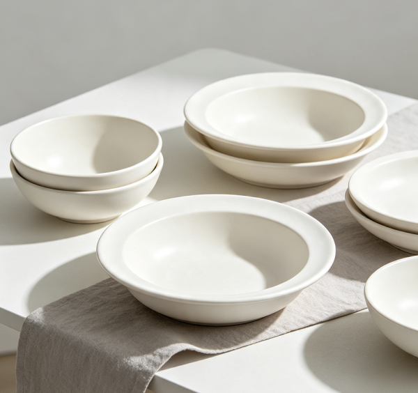 Minimalist White Ceramic Soup Bowl Set